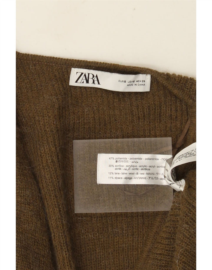 Zara Damen Wickel-Cardigan-Pullover UK 10 Small Khaki Polyamid
