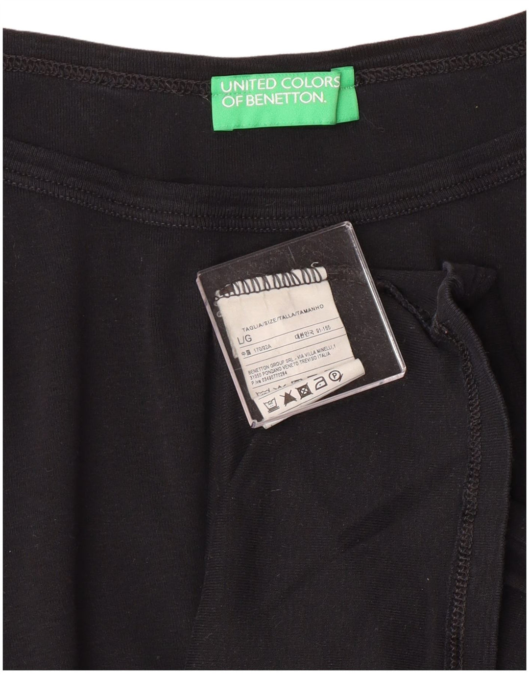 BENETTON Damen-Top, 3/4-Ärmel, UK-Größe 14, Größe L, schwarze Baumwolle