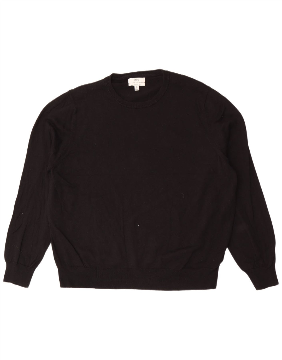 Marks & Spencer Herren-Pullover mit Rundhalsausschnitt, 3XL, schwarze Baumwolle