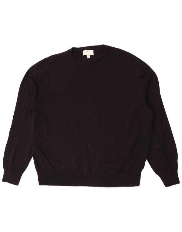 Marks & Spencer Herren-Pullover mit Rundhalsausschnitt, 3XL, schwarze Baumwolle