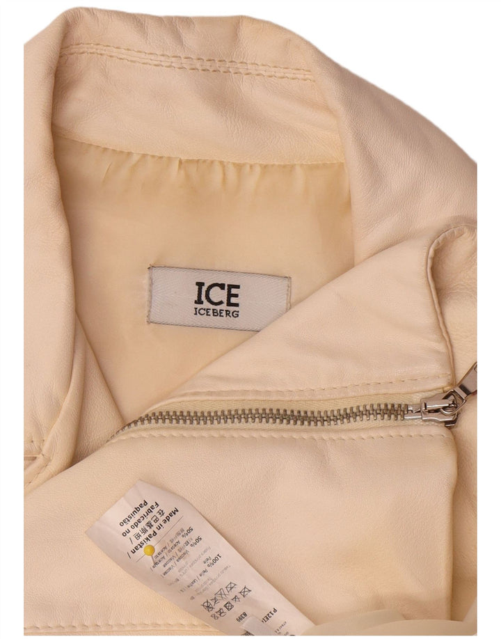 Iceberg Damen Leder Bikerjacke UK 14 Medium Off White Leder