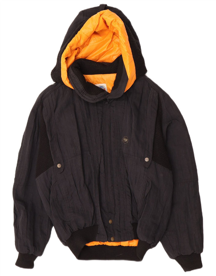 POP 84 Herren-Bomberjacke mit Kapuze, UK 40, Größe L, Schwarz, Colourblock-Polyamid