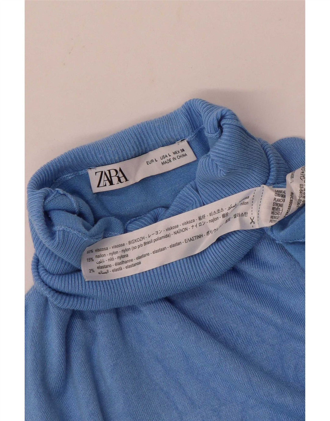 Rollkragenpullover für Damen von Zara, Gr. 14, Größe L, blau, Viskose