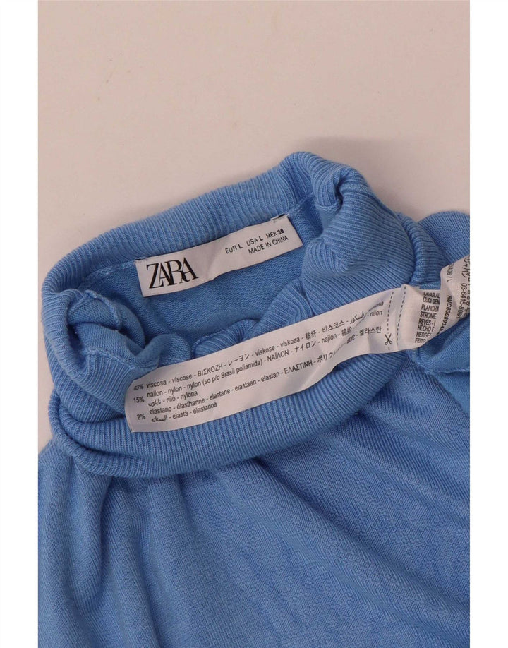Rollkragenpullover für Damen von Zara, Gr. 14, Größe L, blau, Viskose