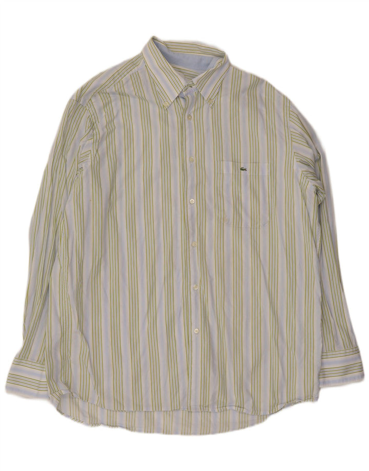 Lacoste Herrenhemd Größe 44 XL Blau gestreifte Baumwolle