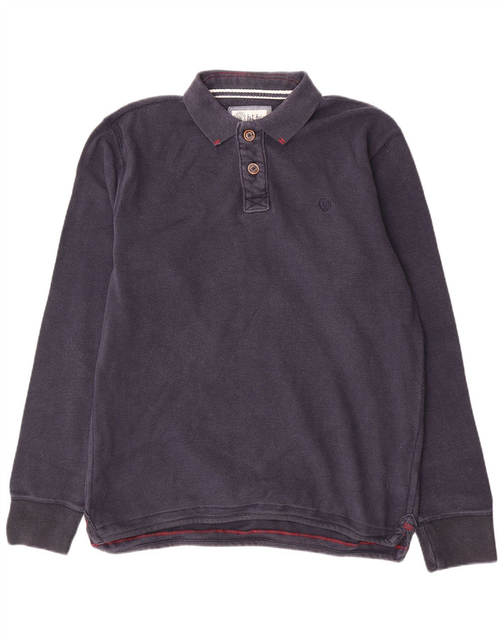 Fat Face Herren-Langarm-Poloshirt aus mittelblauer Baumwolle