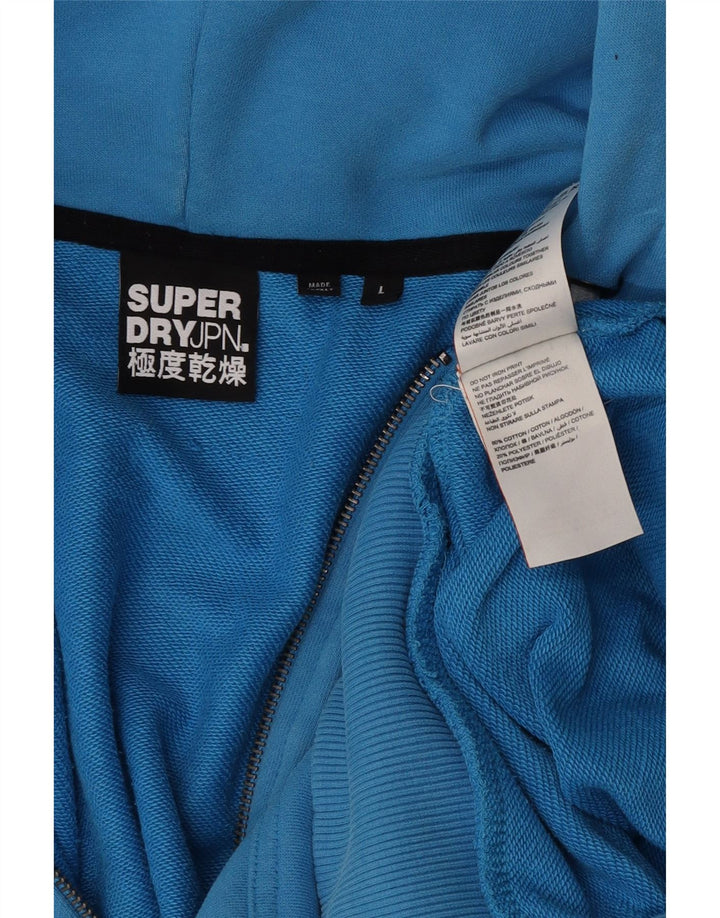 SUPERDRY Herren-Kapuzenpullover mit grafischem Reißverschluss, groß, aus blauer Baumwolle