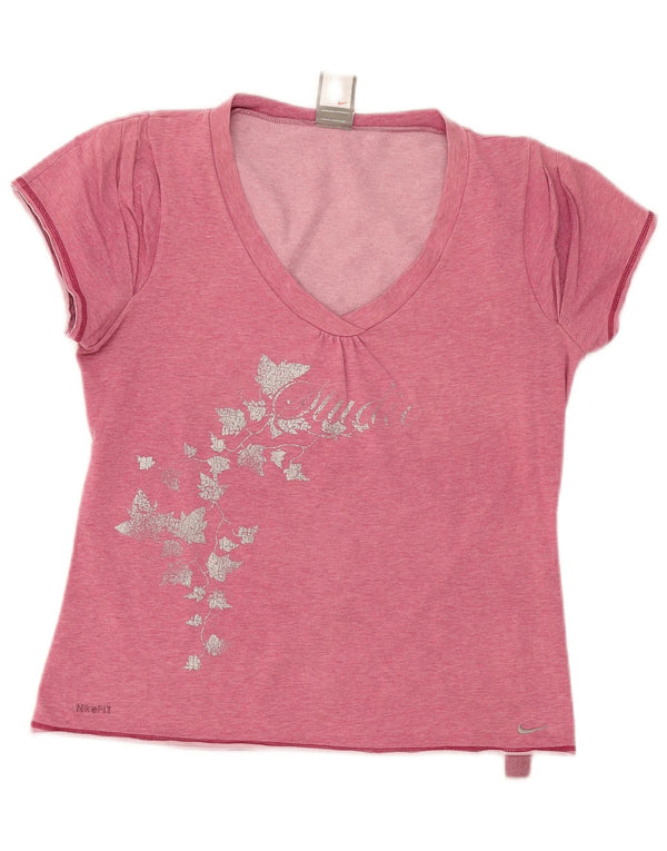Nike Damen-T-Shirt mit Grafik, UK 14/16, groß, rosa, geblümt, Baumwolle