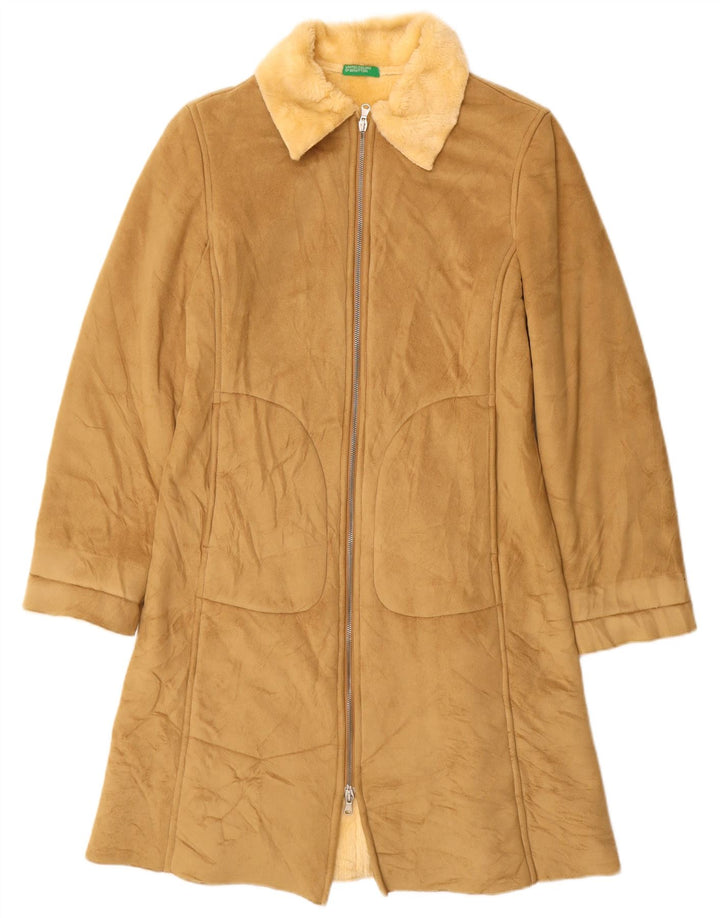 BENETTON Damen Sherpa-Mantel UK 10 Small Beige Modacryl