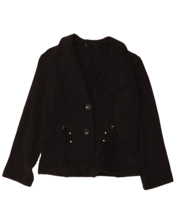 Vintage Damen 2-Knopf-Blazerjacke UK 12 Mittelschwarze Baumwolle