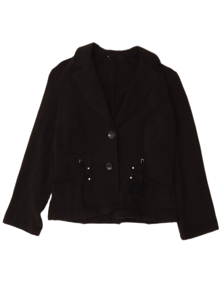 Vintage Damen 2-Knopf-Blazerjacke UK 12 Mittelschwarze Baumwolle