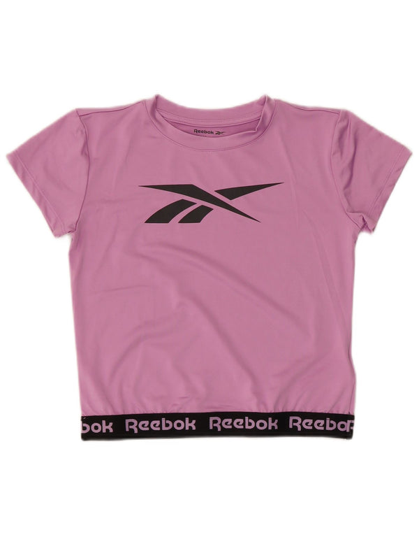 REEBOK Girls Crop Graphic T-Shirt Top 14-15 Years Purple Polyester
