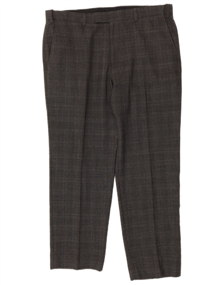 Marks & Spencer Herren-Freizeithose mit maßgeschneiderter Passform, W36 L28, grau karierte Wolle