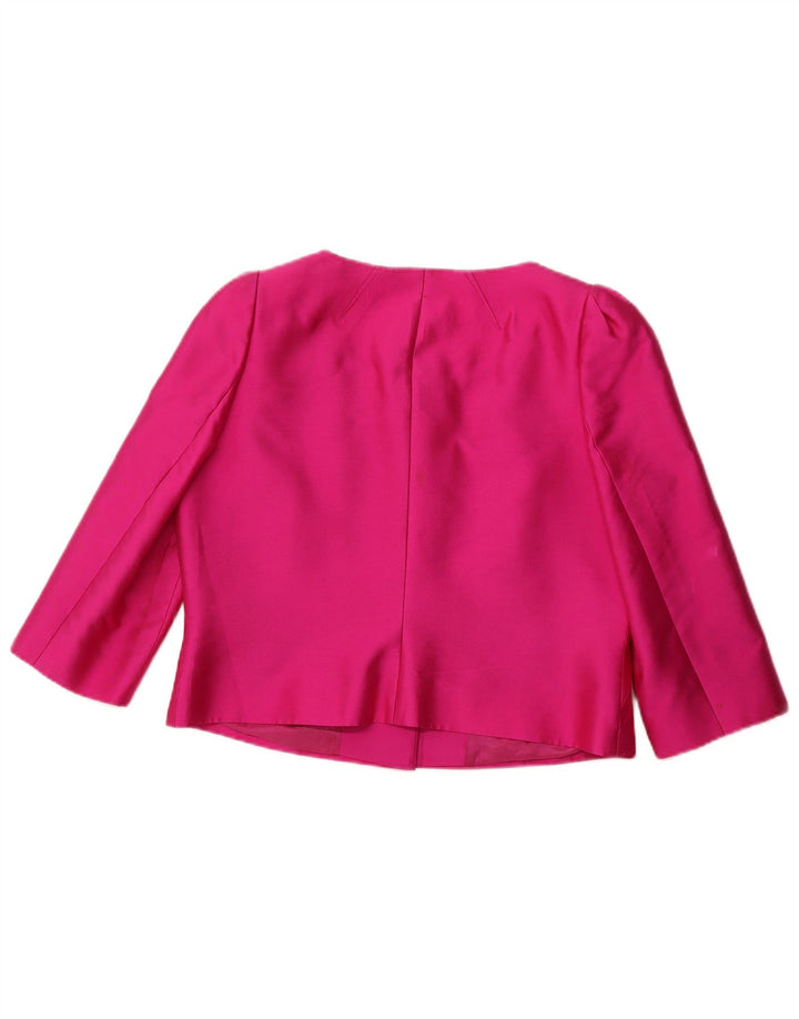 L.K. BENNETT Womens Crop 3/4 Sleeve Blazer Jacke UK 16 Large Pink Silk
