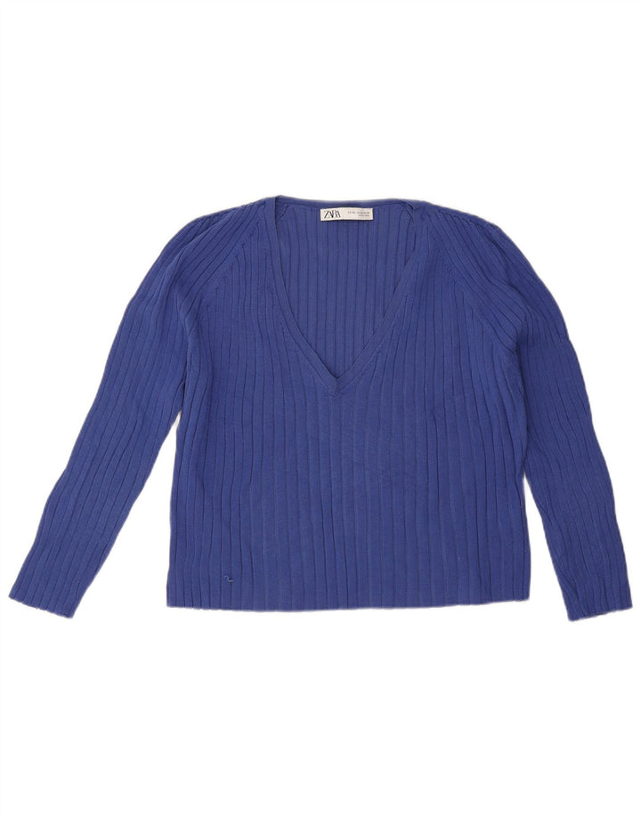 Zara Damen Top 3/4 Ärmel UK 20 2XL Blaue Viskose