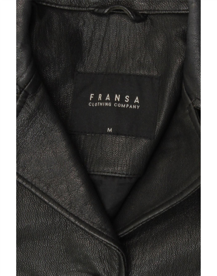 Fransa Damen-Blazerjacke aus Leder mit 3 Knöpfen, UK 14, Mittelschwarzes Leder
