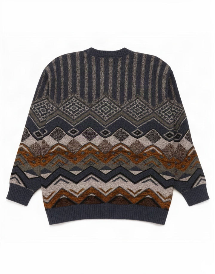 Vintage Herren Pullover mit Rundhalsausschnitt, mittelblau, geometrisch