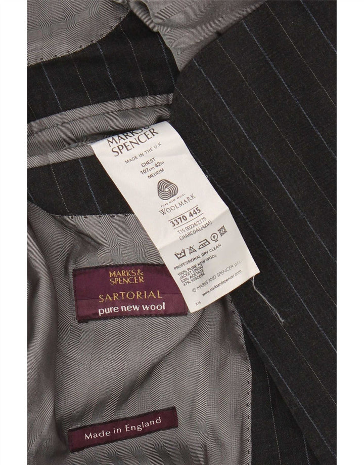 Marks & Spencer Herren-Blazer mit 3 Knöpfen, Gr. 42, Grau, Nadelstreifen