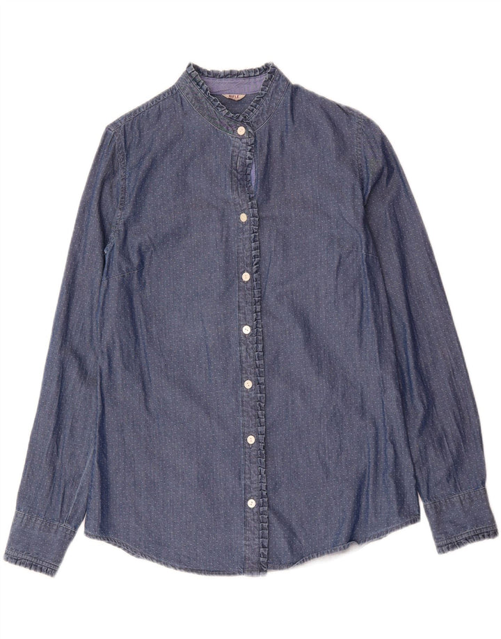 RIFLE Womens Ruffle Front Shirt UK 14 Medium Blue Spotted Vintage Rifle and Second-Hand Rifle from Messina Hembry 