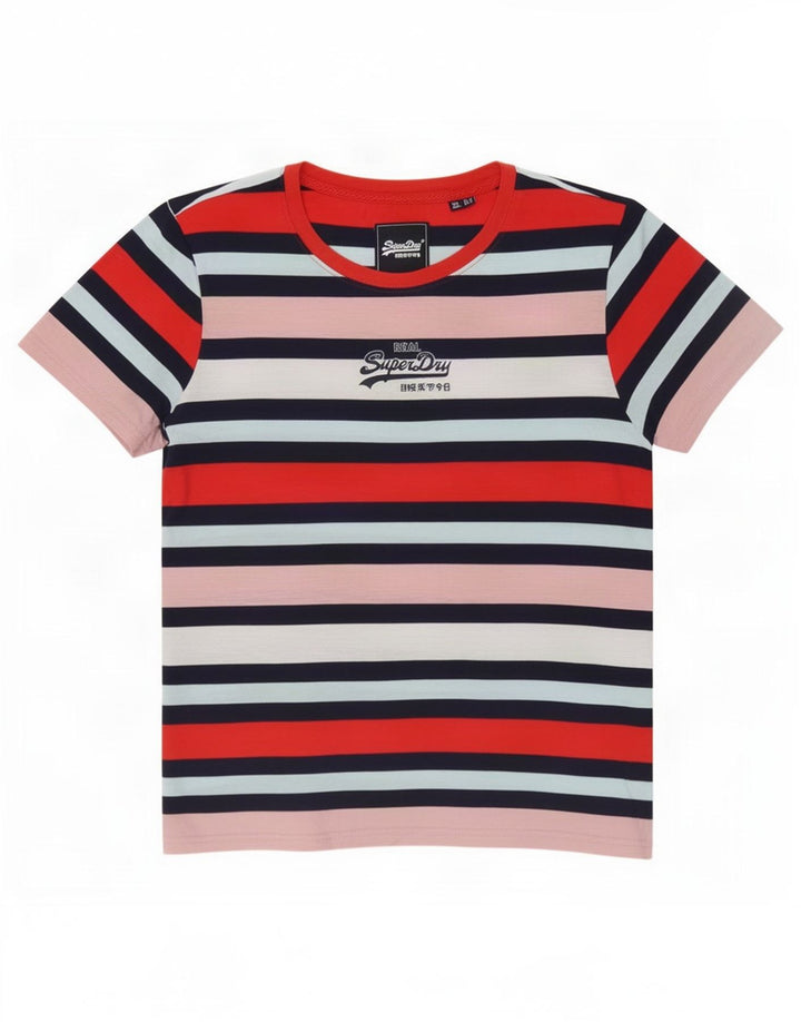 Superdry Damen Grafik-T-Shirt-Oberteil UK 12 Medium Mehrfarbig gestreift