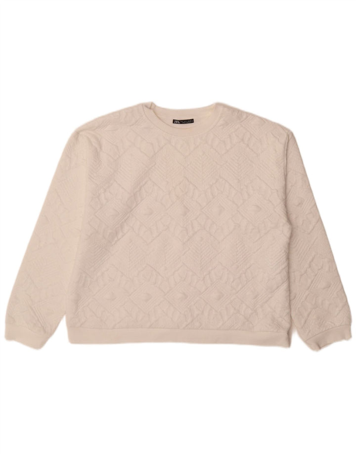 Übergroßer Sweatshirt-Pullover für Damen von Zara, Gr. 40, Größe L, weiß, geometrisch