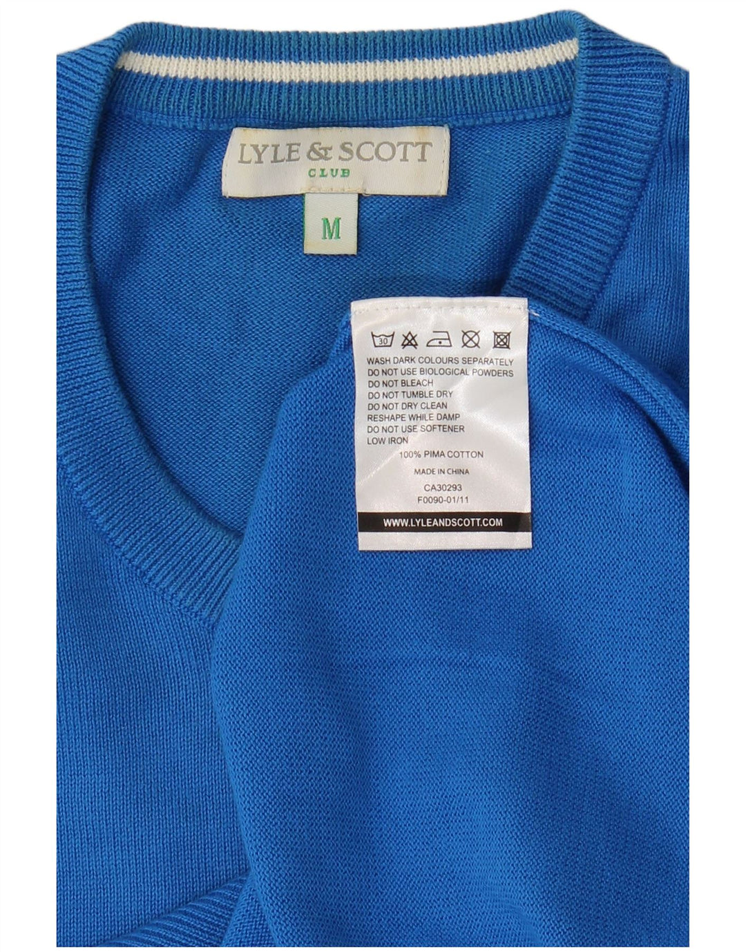 Lyle & Scott Herren-Pullover mit V-Ausschnitt aus mittelblauer Baumwolle