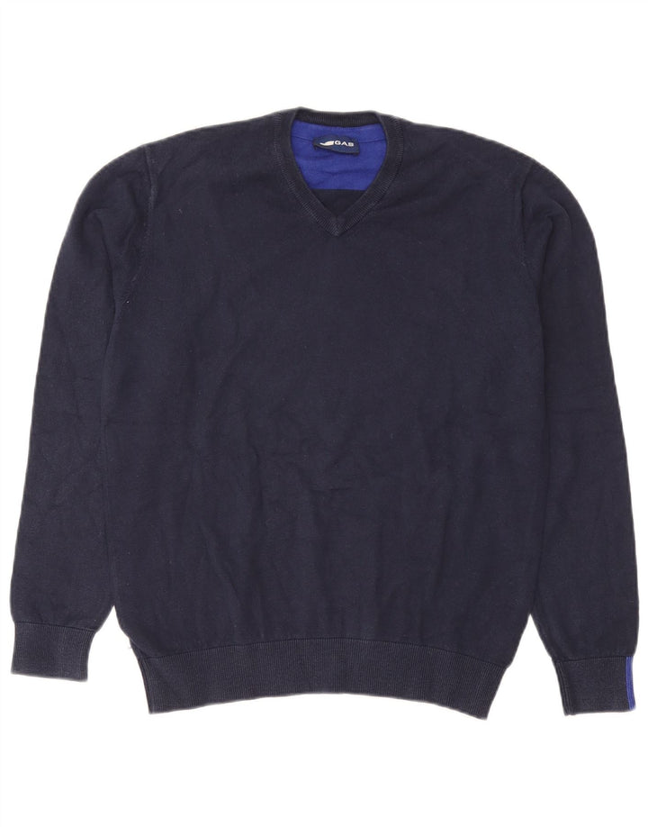 Gas Herren-Pullover mit V-Ausschnitt, mittlere marineblaue Baumwolle