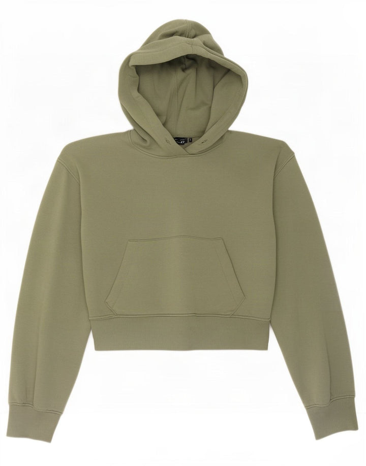 Zara Damen Crop Hoodie Pullover UK 10 Small Grün Polyester