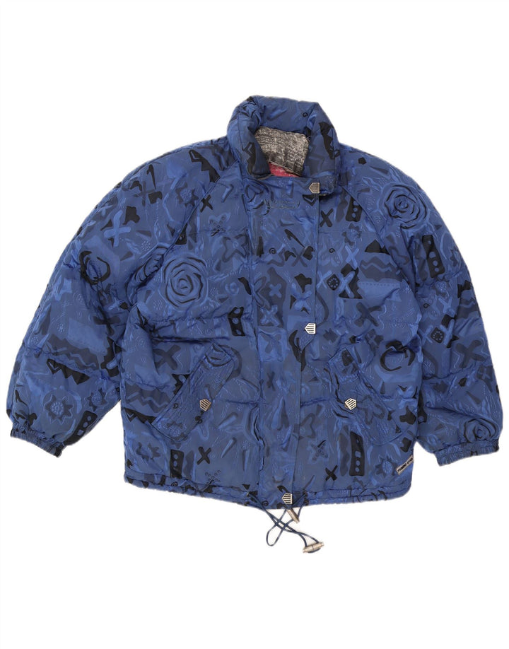 Vintage Damen gepolsterte übergroße Skijacke UK 8 Small Blue Geometrisch
