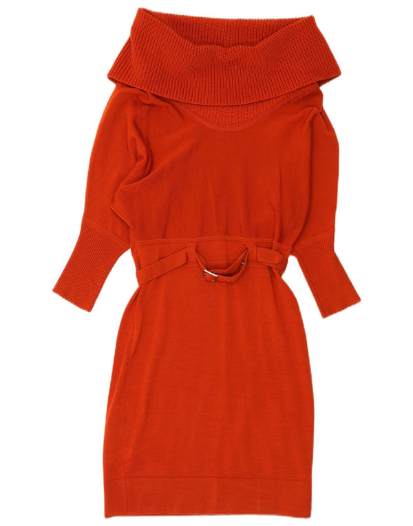 Karen Millen Damen Langarm-Pulloverkleid mit Rollkragen, UK 2 2XS, rote Wolle