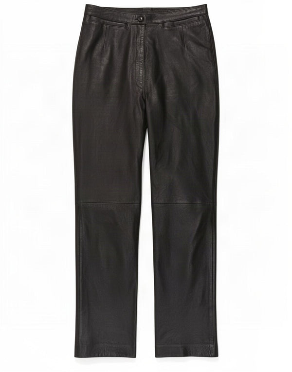 Woodlands Womens Straight Leather Trousers UK 10 Small W26 L29 Black