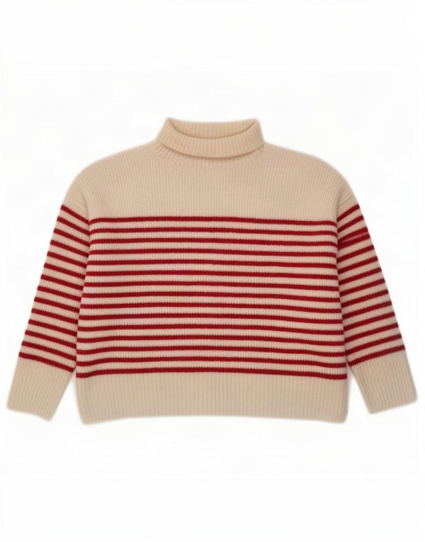 Zara Womens Crop Roll Neck Jumper Sweater UK 16 Large Off White Striped