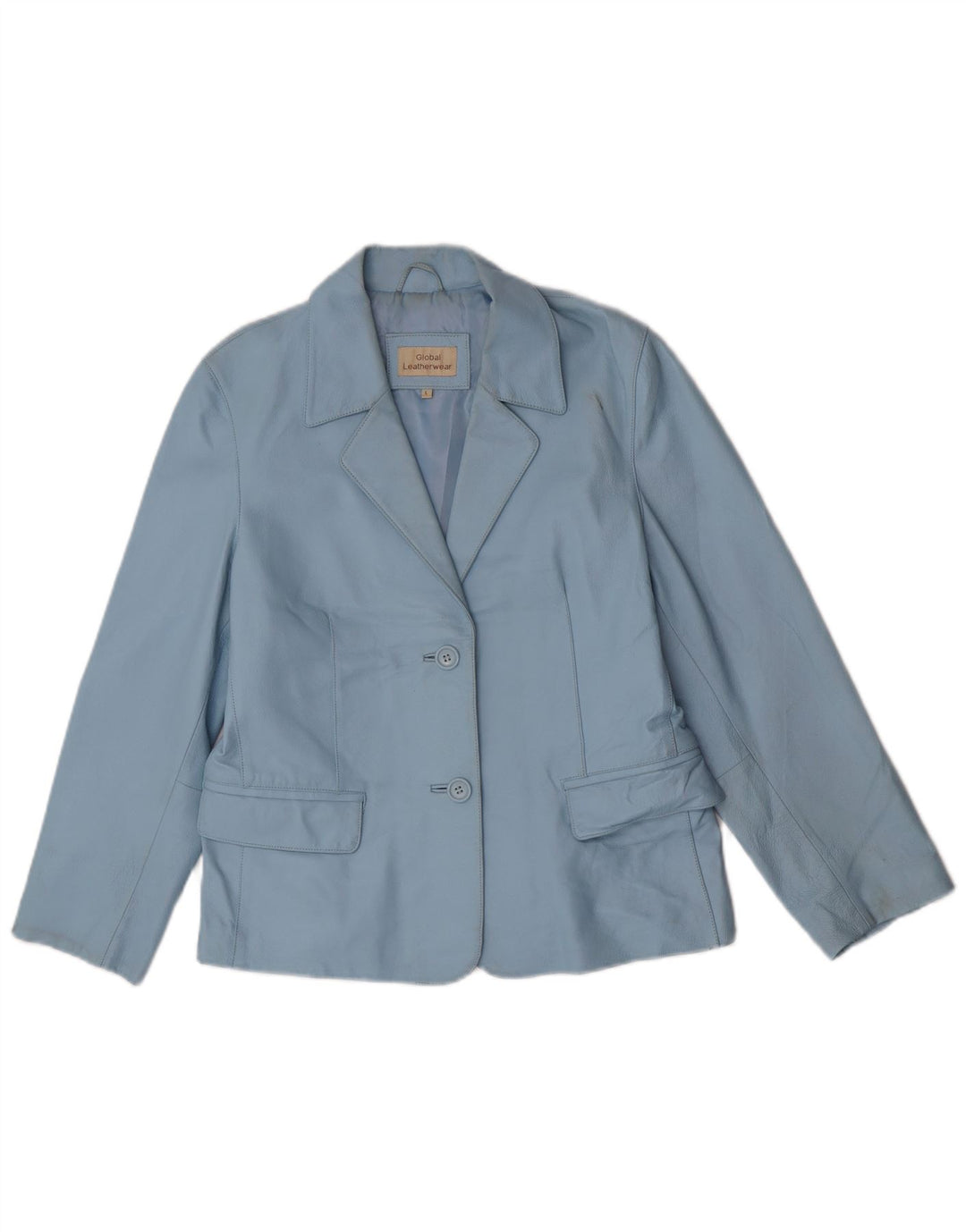 Vintage Damen 2 Knopf Leder Blazer Jacke UK 16 Großes blaues Leder