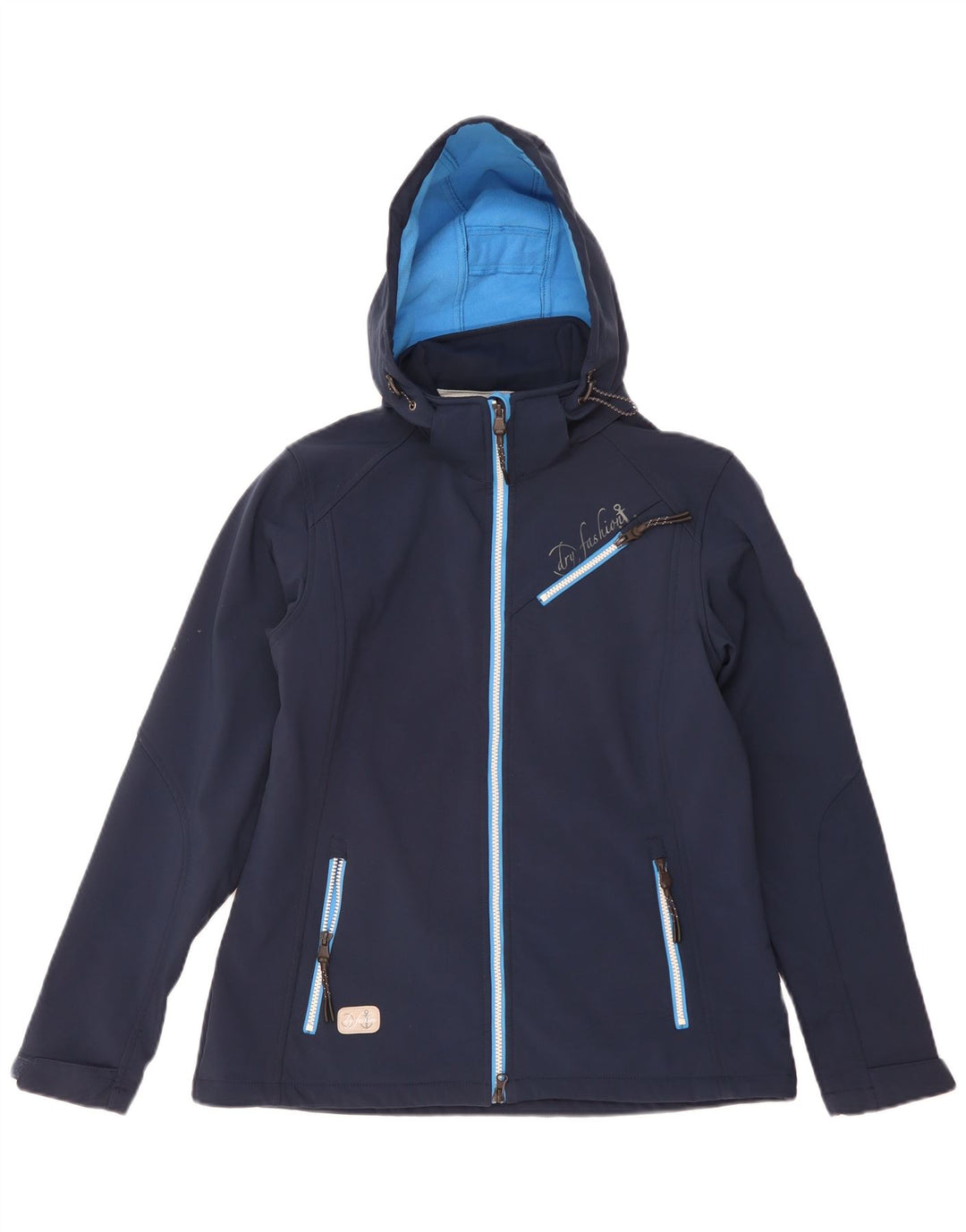 Vintage Damen Kapuzen-Windbreakerjacke EU 40 Medium Marineblau Polyester