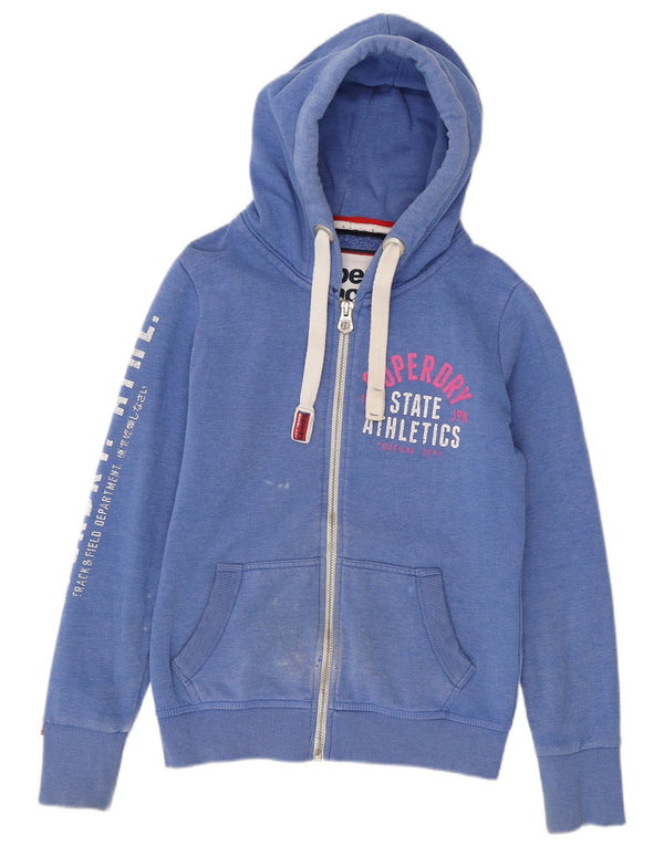 Superdry Damen-Kapuzenpullover mit grafischem Reißverschluss, Gr. 10, Größe S, Blau, Baumwolle