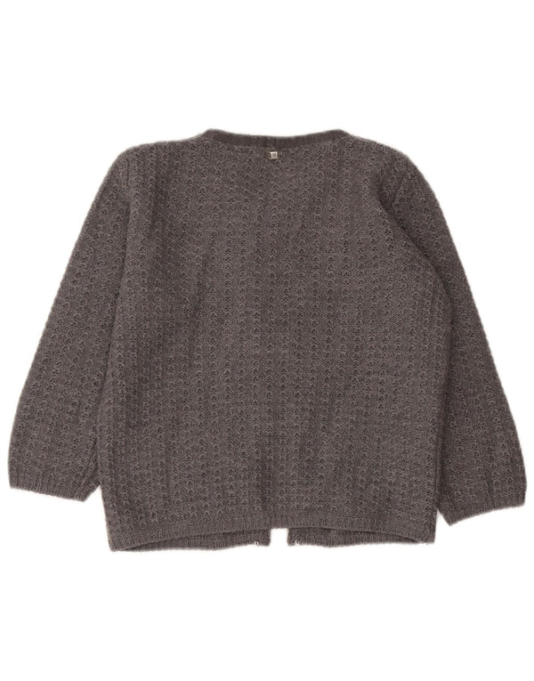 Trussardi Jeans Damen 3/4-Ärmel Crop Cardigan Pullover UK 12 Mittelgrau