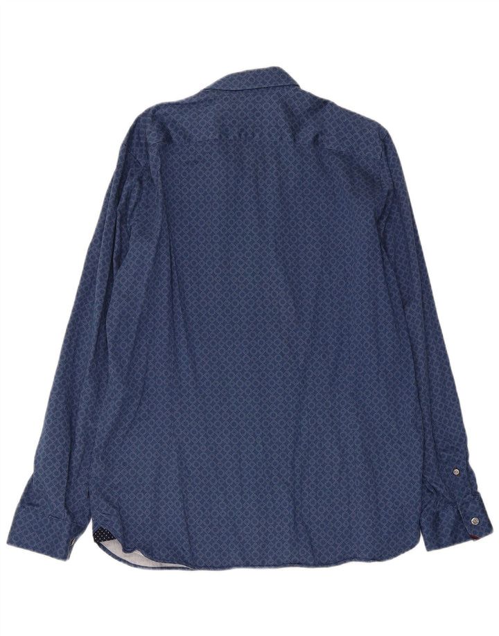 Ted Baker Herrenhemd Größe 5 XL Blaue geometrische Baumwolle