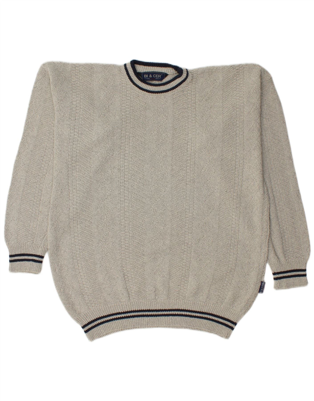 VINTAGE Herren-Pullover mit Rundhalsausschnitt, XL, graue Baumwolle