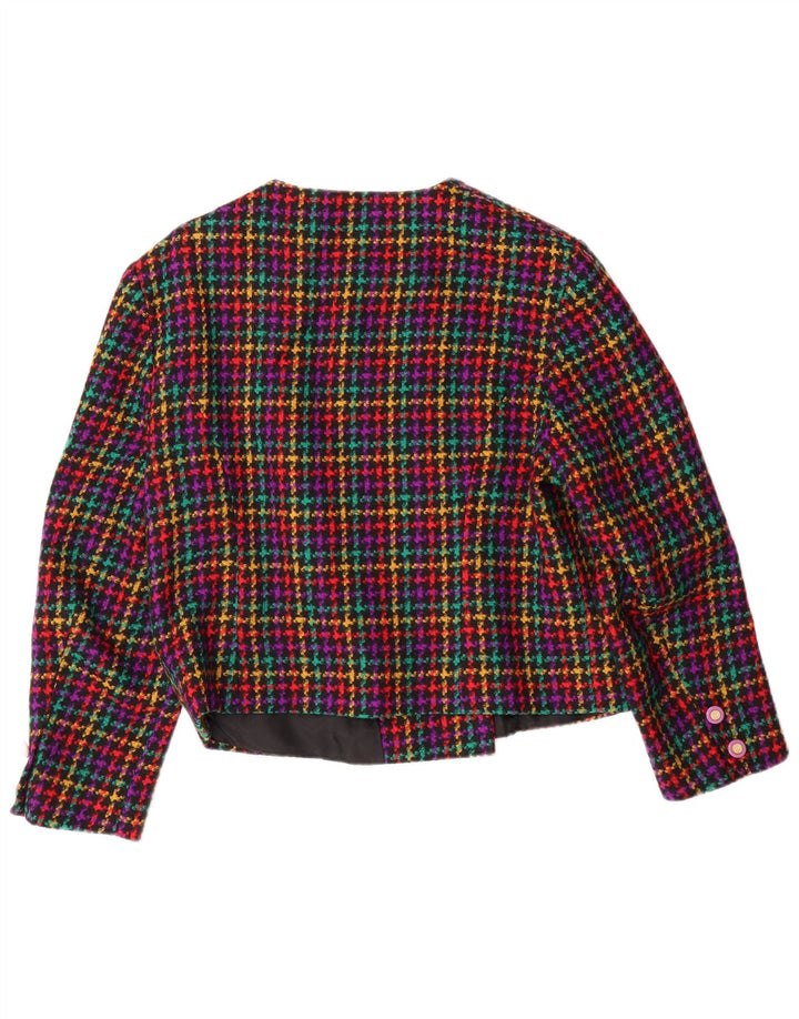 VINTAGE Damen Zweireiher Blazer Jacke EU 44 XL Mehrfarbig kariert