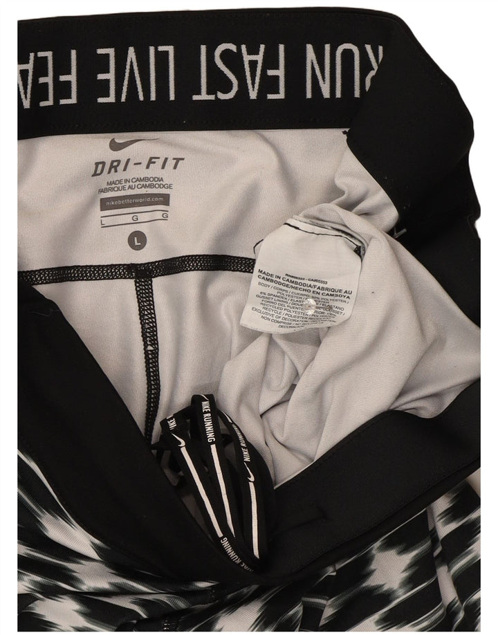 Nike Damen Dri Fit Leggings, groß, schwarzes geometrisches Polyester