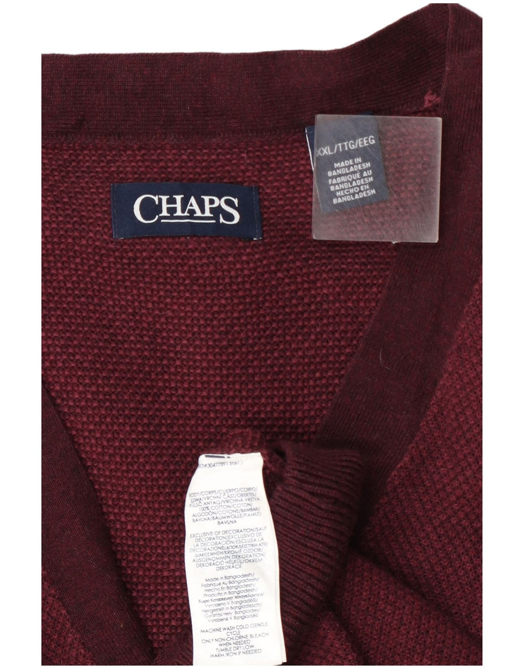 Chaps Herren-Cardigan, 2XL, Burgunderrot, Baumwolle