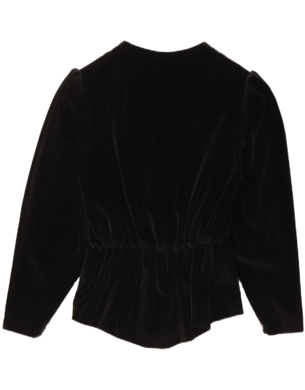 Vintage Damen 3-Knopf-Samt-Blazerjacke UK 14 Mittelschwarz