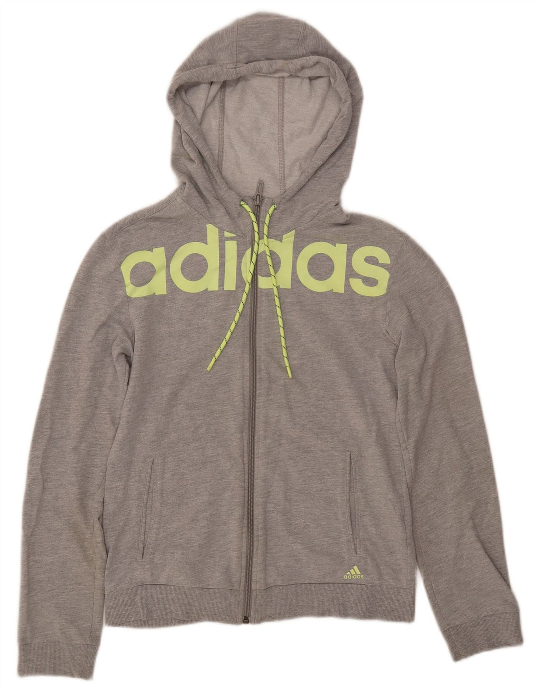 ADIDAS Damen Graphic Zip Hoodie Pullover UK 8/10 Small Graue Baumwolle