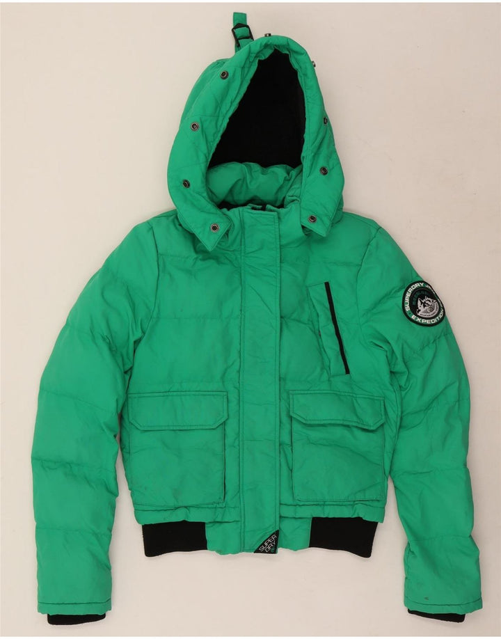 Superdry Damen-Jacke mit Kapuze, übergroß, wattiert, Gr. 8, Grün, Farbblock