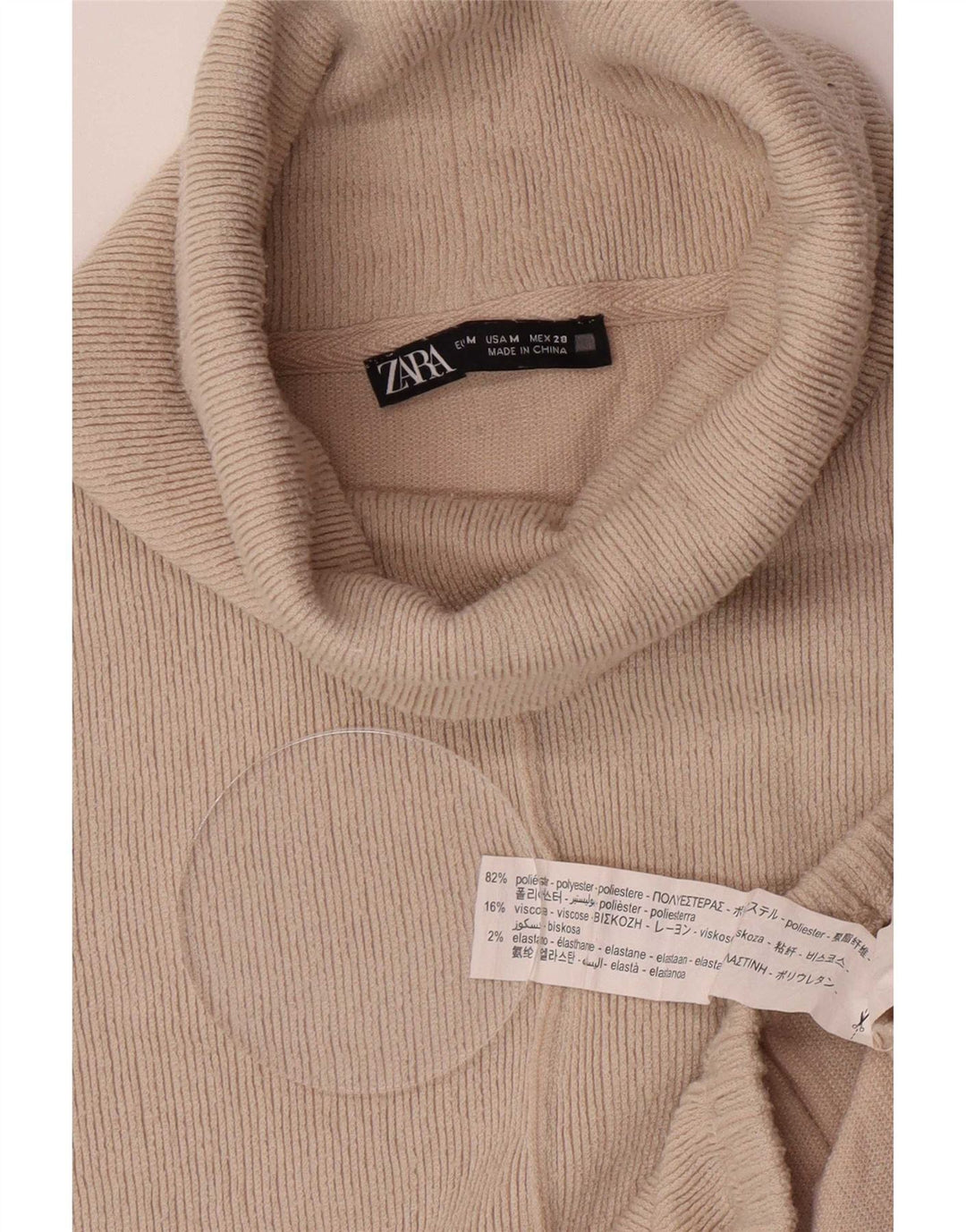Zara Damen-Pullover mit Rollkragen, übergroß, UK 14, mittelbeigefarbenes Polyester