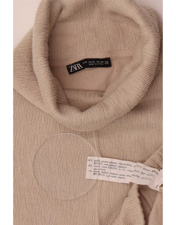 Zara Damen-Pullover mit Rollkragen, übergroß, UK 14, mittelbeigefarbenes Polyester