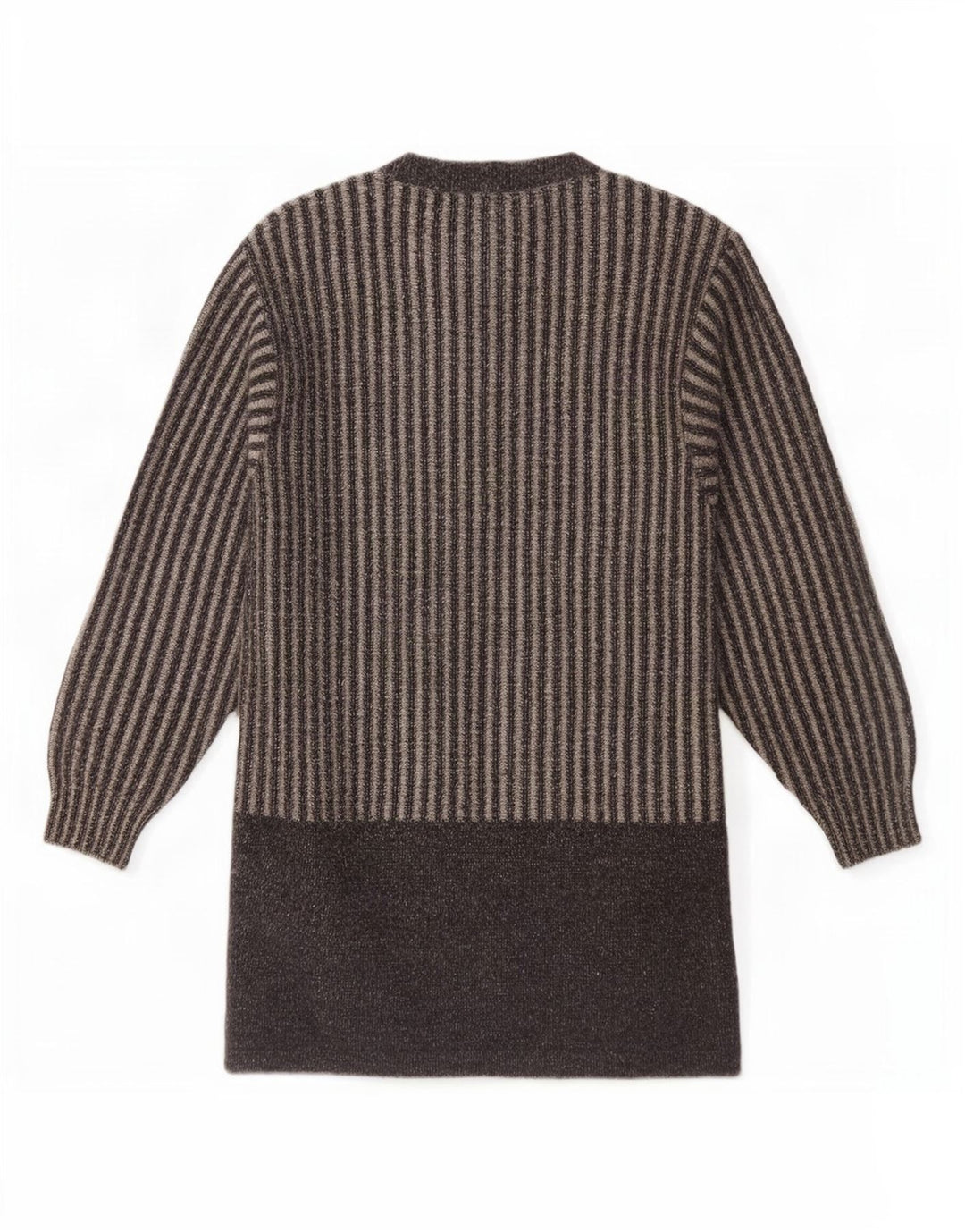 Vintage Damen Longline Cardigan Pullover UK 14 Mittelgrau gestreifte Wolle