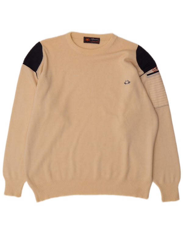 Il Granchio Herren-Pullover mit Rundhalsausschnitt, XL, beige, Colourblock-Wolle