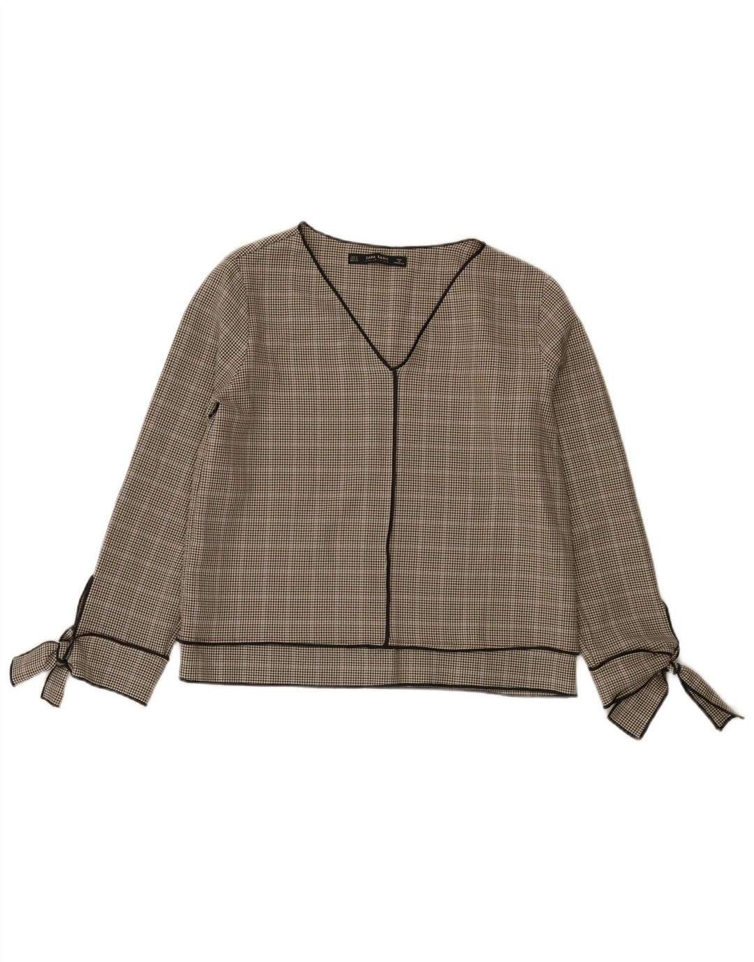 Zara Damen Langarm-Blusenoberteil UK 10 Small Grey Houndstooth