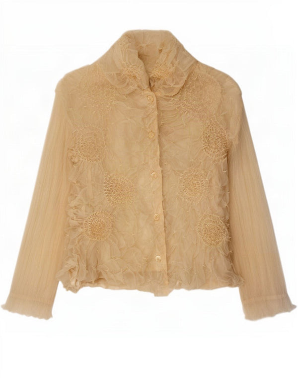 Vintage Damen Hemdbluse UK 14 Großes beige geblümtes Polyester
